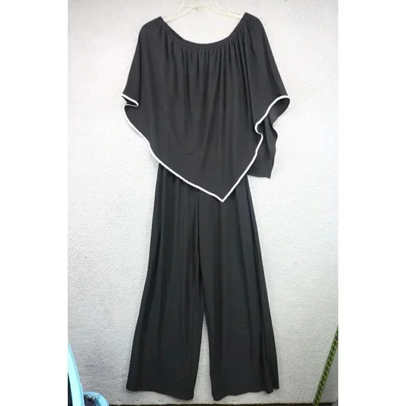 MSK Black Rhinestone Cape Off the Shoulders Jumpsuit-Wide Leg-Size Small-Evening - Picture 1 of 10